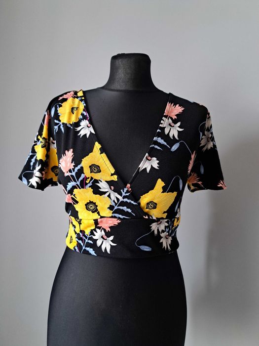 H&M piękny kwiatowy crop top bluzka S/36