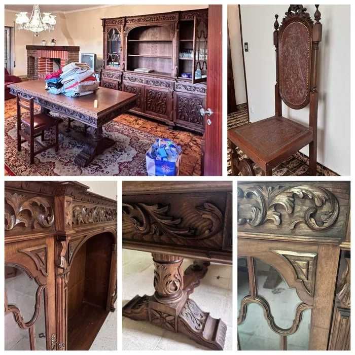 Mobília de sala de jantar clássica - Madeira Maciça entalhada à mão