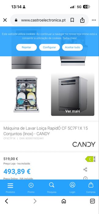 Máquina de Lavar Loiça Candy  CF 5C7F1X 15 Conjuntos (Inox)