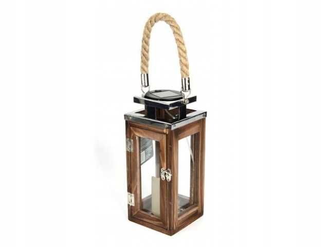 Lampion Solarny Lampa Latarnia Lampka Drewno Szkło Prezent