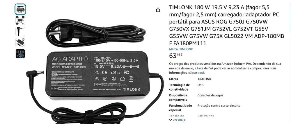 Carregador Para Asus ROG 180W