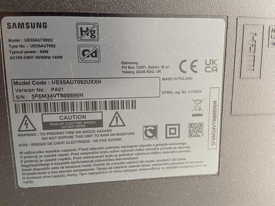 Telewizor Samsung 55’ uszkodzony