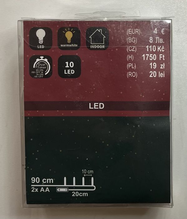 Lampki LED łańcuch srebrne gwiazdki 10 LED 90 cm