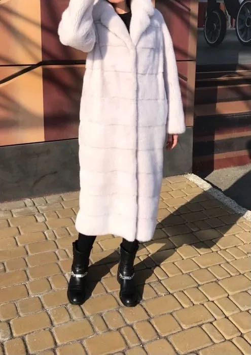 Біла довга натуральна шуба пальто норка греція норковая белая шуба S