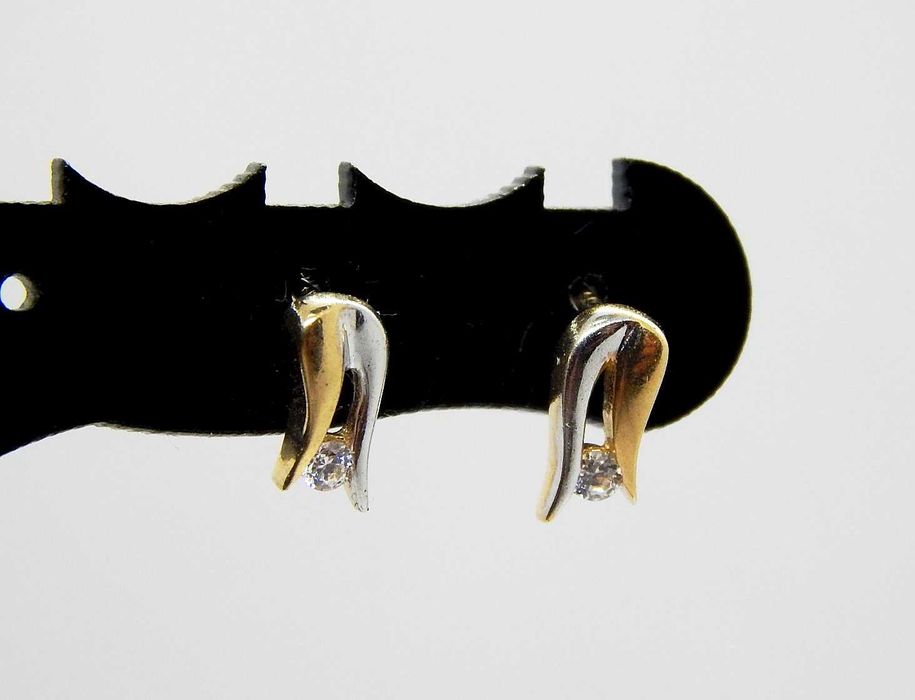 Złote kolczyki fantazyjne z cyrkonią sztyft białe złoto pr. 585 1,31 g