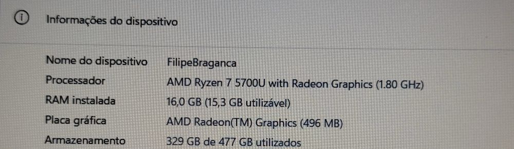 Computador Portátil HP 15.6'  16GB Ram | 512 GB Memoria | Processador Ryzen 7 5700