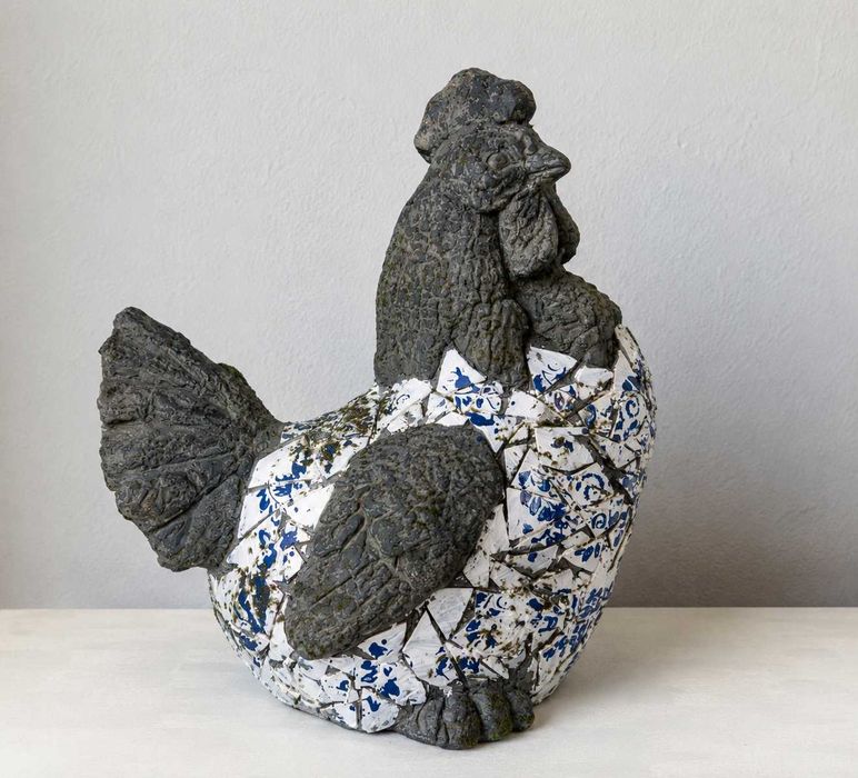 Galo decorativo em cerâmica com mosaico de azulejo, 40 cm (nova)