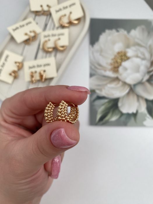 Стильні сережки з медичного золота xuping ( фактурні, переплети)