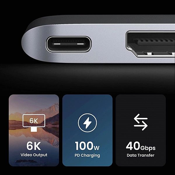HUB Ugreen CM380/2xUSB C - HDMI/2xUSB 3.0/SDTF/USB C PD - szary