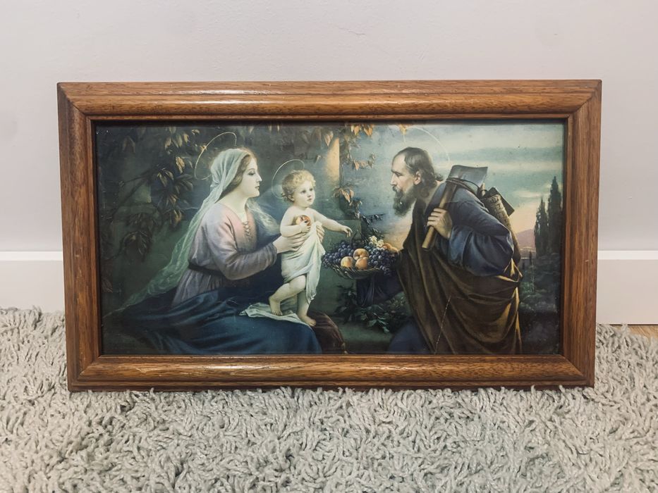 Piękny stary obraz religijny święta rodzina