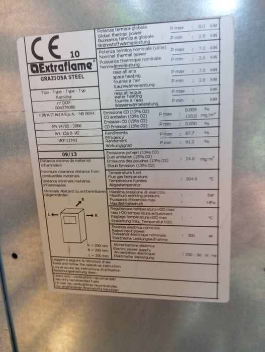 Piecyk  kominek piec koza na pellet, pelletowy  włoski 9 kw