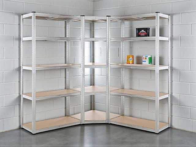 ZESTAW Regał magazynowy garażowy do piwnicy 2+1 Narożny ścianka Mocny