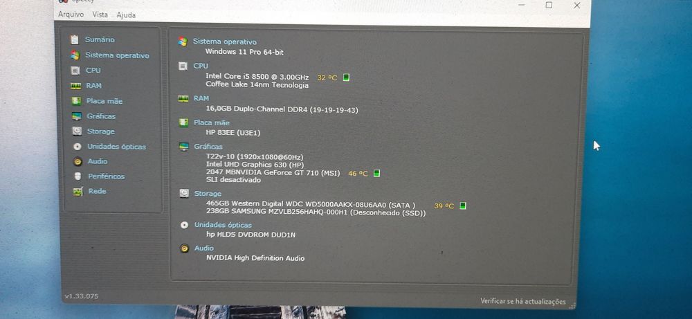 NF.89 Pç LowGamer 8ªG|i5-8500-4.0G|16G|NVMe256+HD500|HDMI|GT710-2G|5G+BT|W11