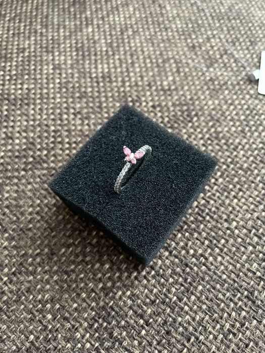 Срібна каблучка Pandora "Рожевий метелик", Оригінал (Чек/Комплект), 48 розмір