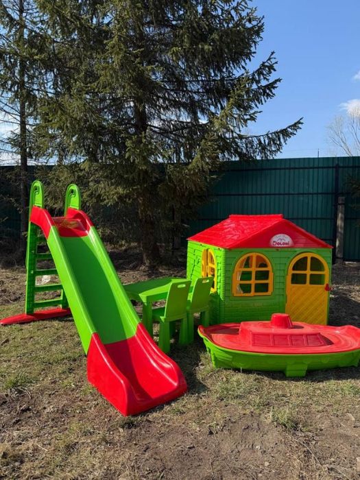 Набір для дітей будиночок гірка,пісочниця з накриттям,Будиночок,гірка