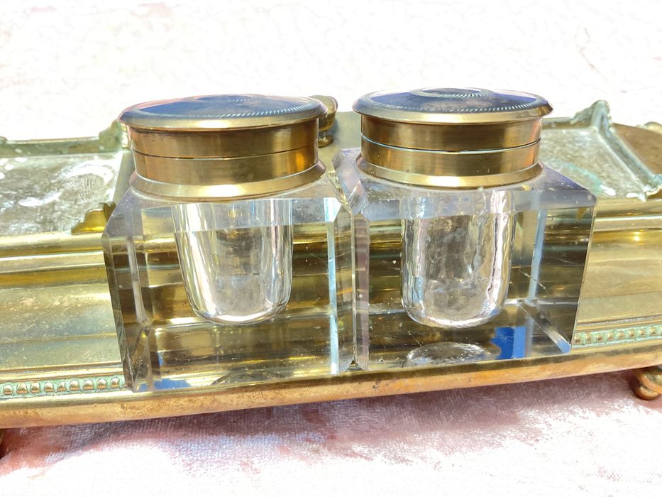 Tinteiro de secretária metal amarelo 22x11 cm