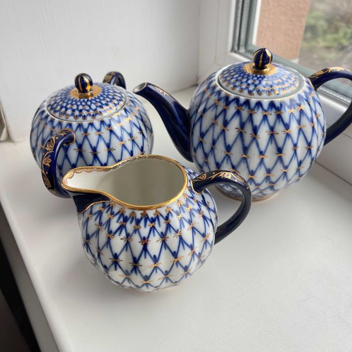 Чайный сервіз Тюльпан кобальтов сетка Ленінградского фарфорового завод