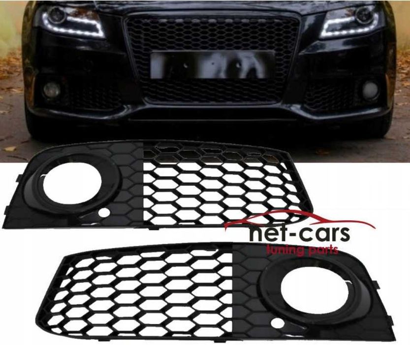 Kratki zderzaka, ramki halogenów  AUDI A4 B8 08-11 wz RS czarny połysk