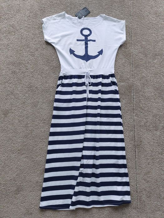 Sukienka marynarska z kotwicą paski UNI