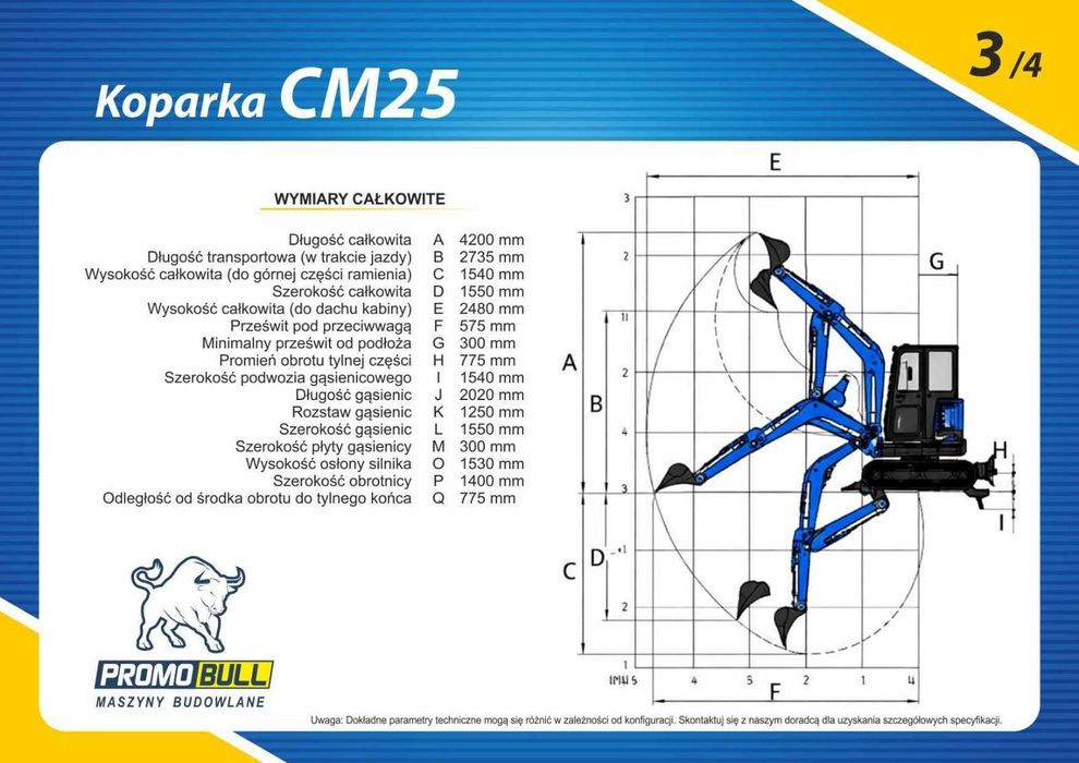 Koparka 2,7 T,  CM25 silnik YANMAR
