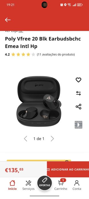 Auriculares True Wireless HP Poly Voyager Free 20 NC - Preto