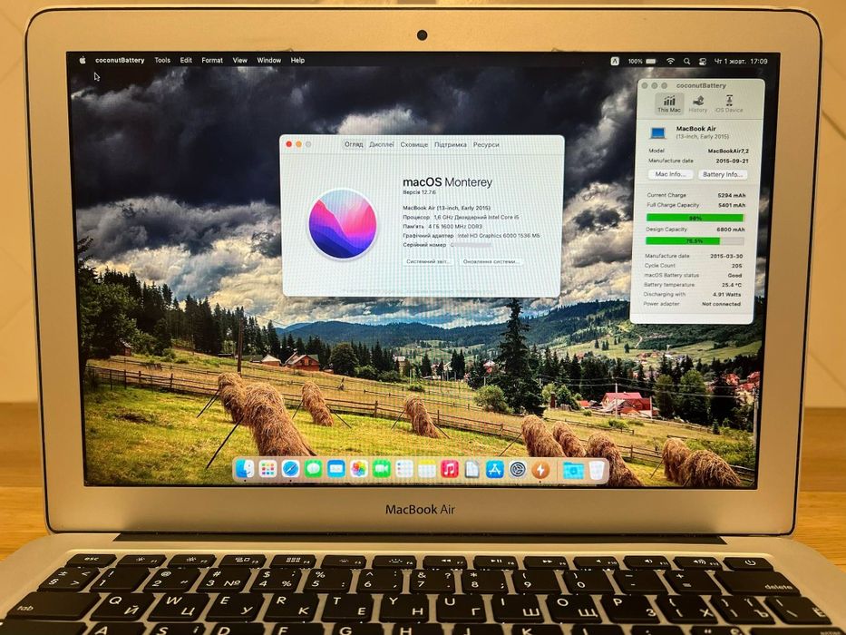 Батарея до 7,5 годин, MacBook Air 13 A1466 2015, 4/128Gb