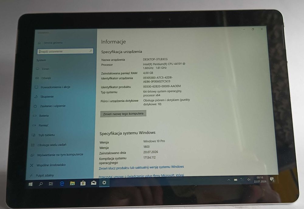 Tablet Microsoft Surface Go 1824 10" 4GB/64GB z zasilaczem [TAB86]