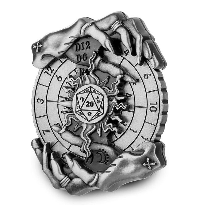 Spinner DND kości ruletka RPG Magiczna Dłoń srebrny metalowy