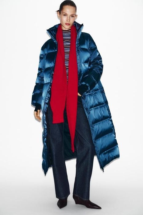 Довгий пуховик ZARA з вітрозахисної тканини