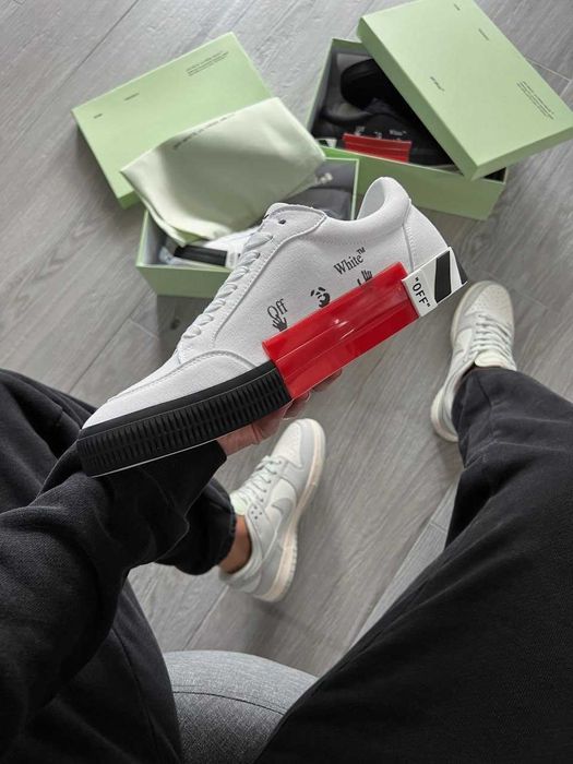Кросівки Off-White Vulcanized Low Canvas White Black Premium | Кроссовки чоловічі жіночі