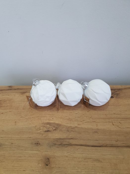 Bombki Szklane 3sztuki 8cm Białe Boltze