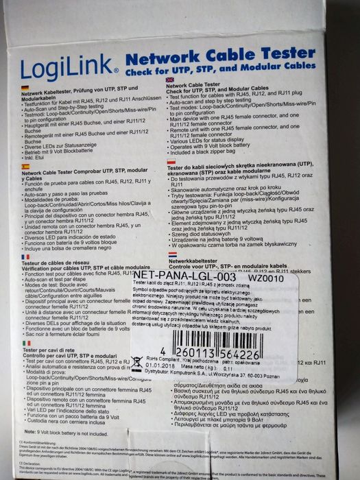 Tester do kabli sieciowych skrętka UTP i STP LOGILINK