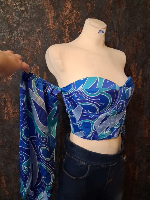 Crop top gorsetowy gorset wiązany rekawy rozmiar M