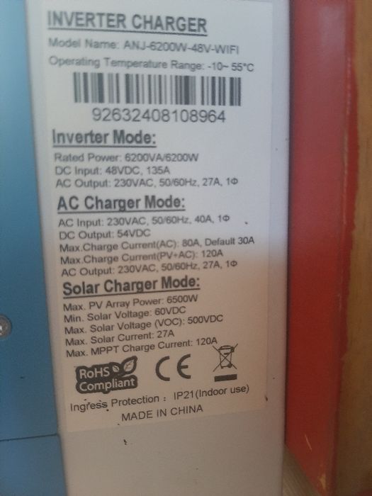 Inwerter Hybrydowy Anenji 6.2kw off grid