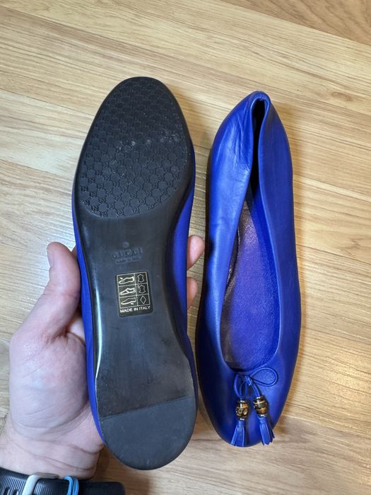 Балетки Gucci Blue Leather Bamboo