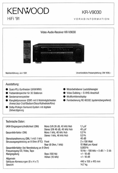 Kenwood KR-V9030 wysokiej klasy amplituner