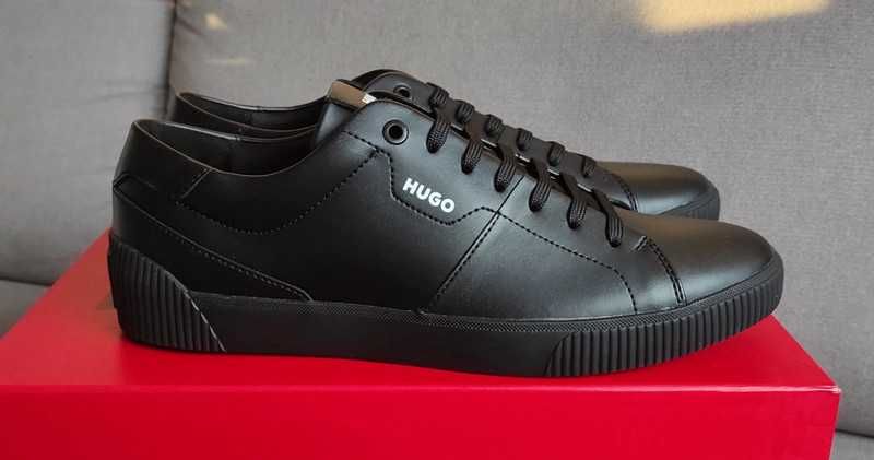 Nowe, skórzane sneakersy Hugo męskie czarne, r. 42