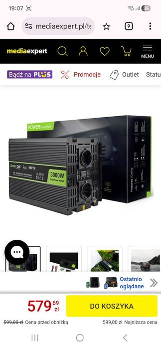 Nowa bez kartonika przetwornica Greencell 12V na 230V