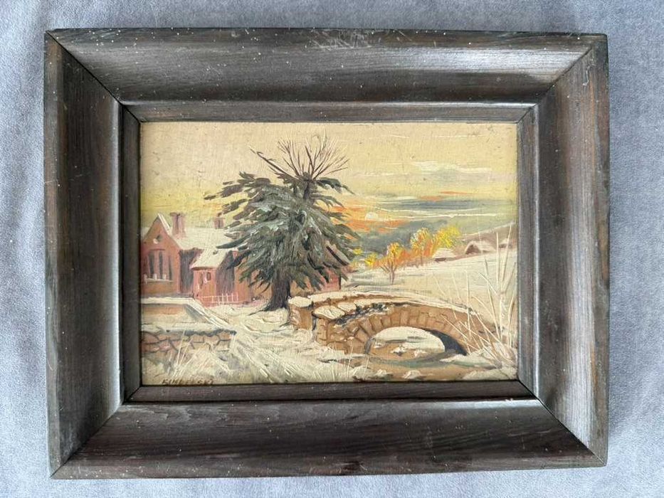 Komplet 3 obrazów olejnych – pejzaż wiejski, styl rustykalny