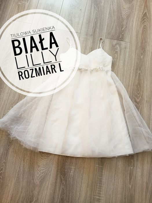 Elegancka sukienka damska biała tiulowa Lilly rozmiar L 40