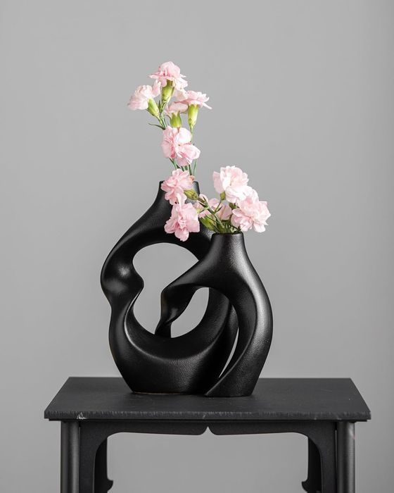 Ceramic Vase Set 2pcs - Modern Matte Black - 20cm