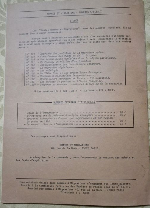 Hommes & Migrations 1981 e 1982 -Revistas Réferência Dinâmica Migração