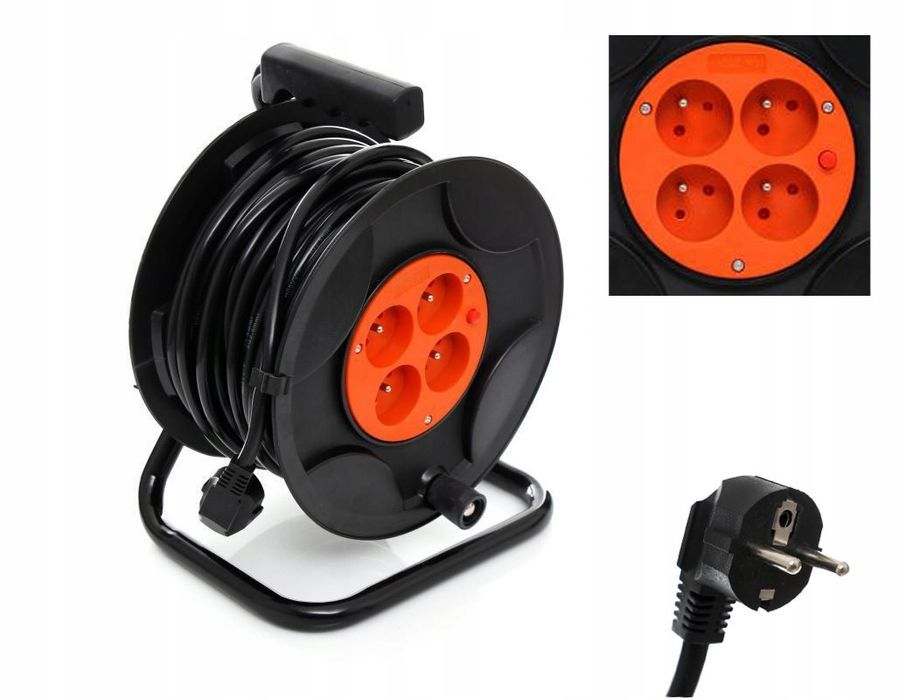 Przedłużacz Bębnowy Budowlany 50M 3X2,5 Na Bębnie 4 Gniazda Ogrodowy