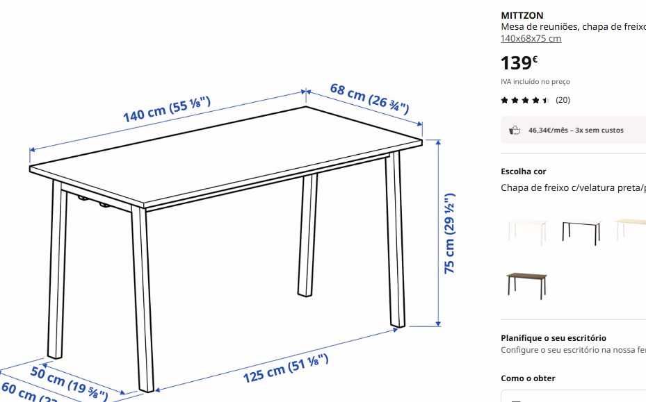 Tampo mesa Ikea Mittzon 140x68cm branco