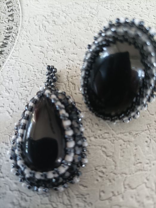 Onyks, pierścionek 11 wisiorek beading