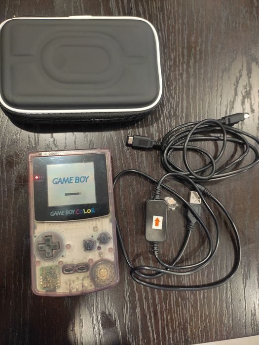 Conjunto Gameboy Color Atomic Purple com cabo link carregador USB e bolsa de proteção