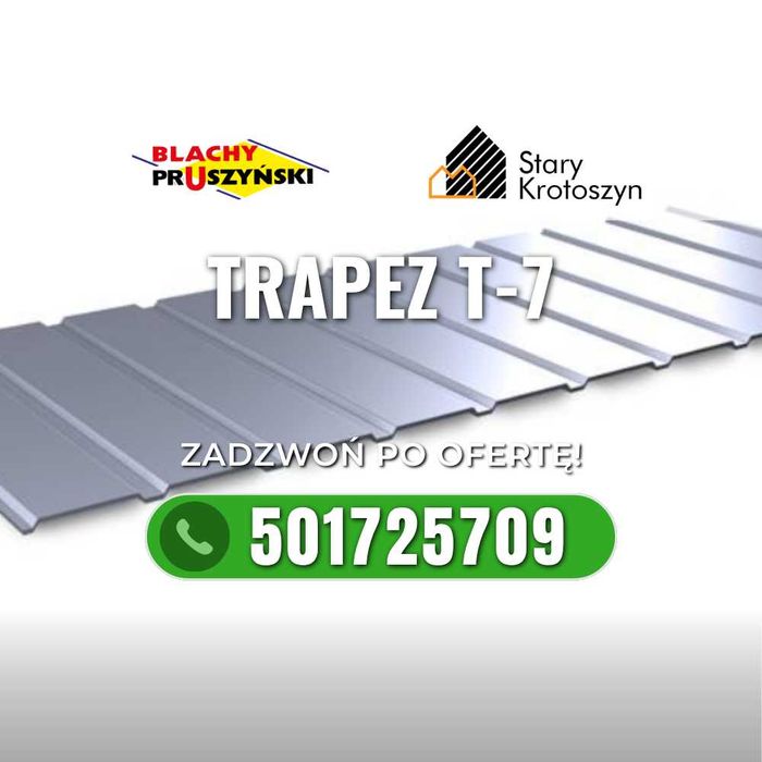 Blacha trapezowa T-7P "BLACHY PRUSZYŃSKI" I gat. kolor.