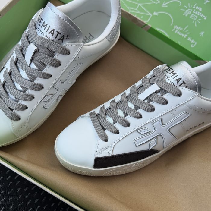 Жіночі кеди кросівки преміата шкіряні Premiata Stevend 6660 White grey / Silver premium