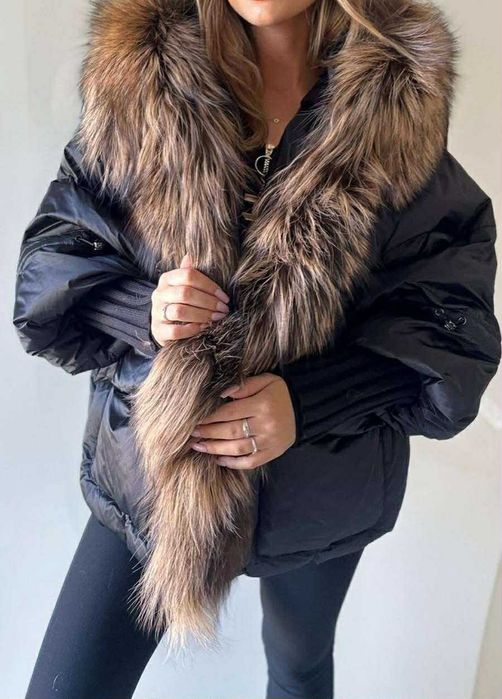Kurtka puchowa zimowa nowa kolekcja futro naturalne
