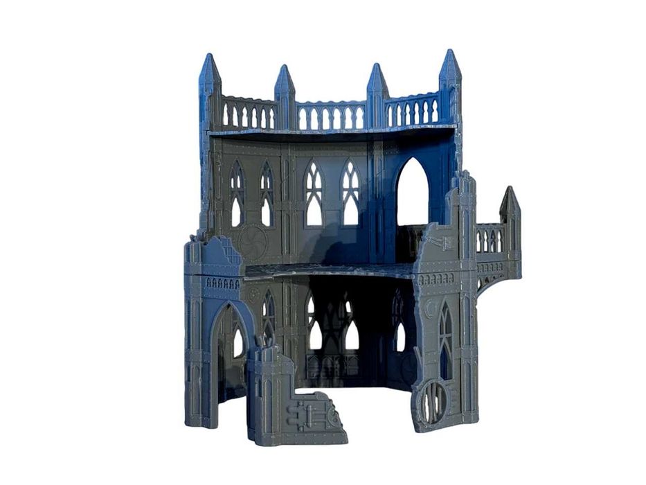 Ruiny gotyckiej wieży z balkonem, modularna, grimdark, sci-fi, druk 3D